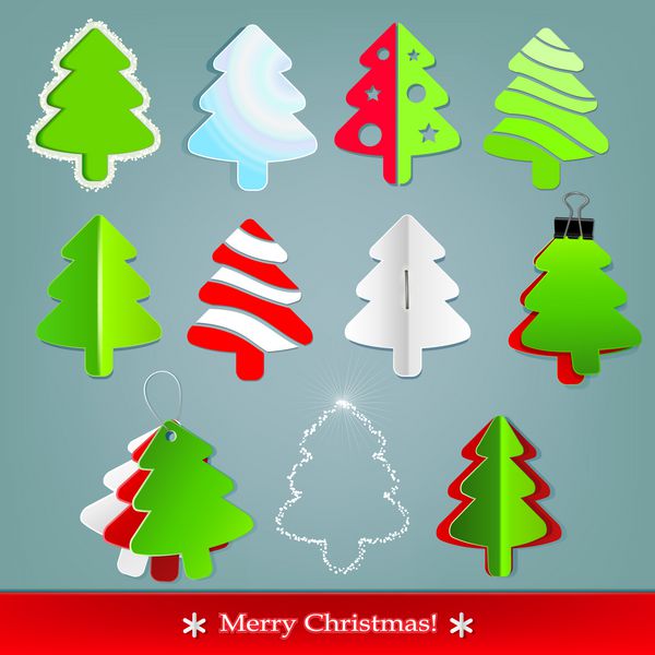 مجموعه ای از درختان کریسمس ایده هایی برای برچسب ها خرید کریسمس و موارد دیگر هر شی در لایه جداگانه گروه بندی می شود