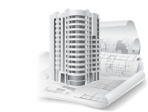 پس زمینه معماری با مدل ساختمان سه بعدی بخشی از پروژه معماری پلان معماری پروژه فنی برنامه ریزی معماری روی کاغذ پلان ساختمانی