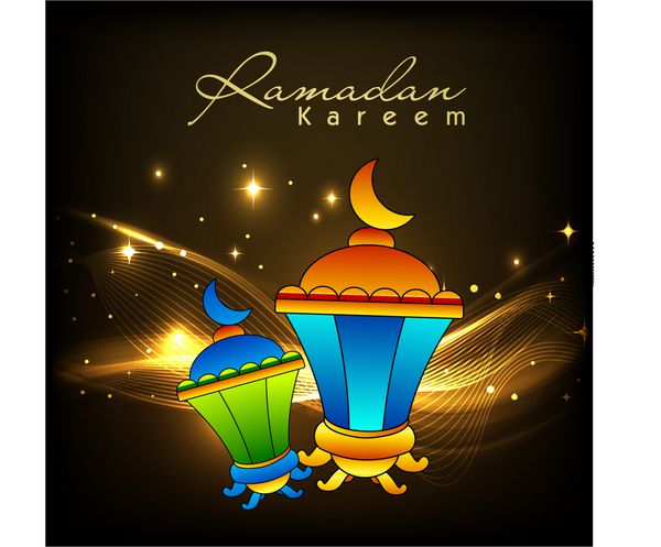 لامپ های رنگارنگ عربی نورانی در زمینه انتزاعی براق برای رمضان کریم