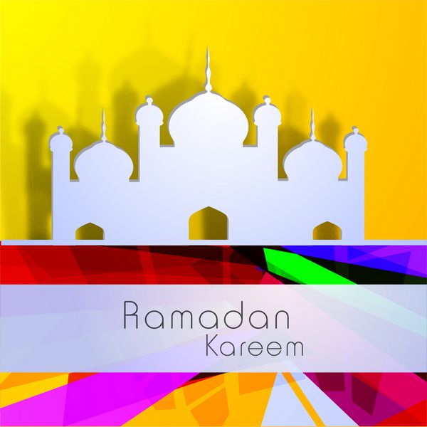 مسجد در زمینه انتزاعی رنگارنگ برای رمضان کریم