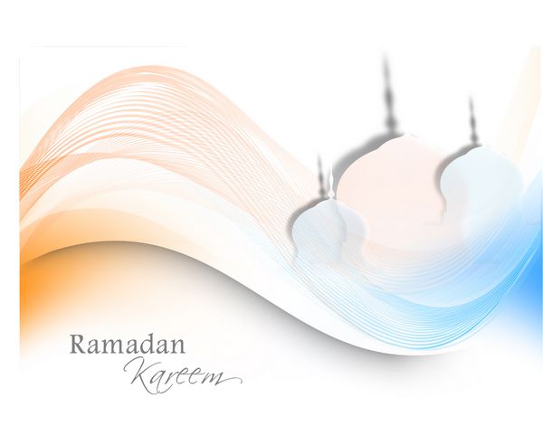 نمایی از مسجد در پس زمینه امواج رنگارنگ برای رمضان کریم