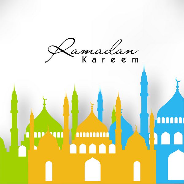 نمایی از مسجد رنگارنگ در زمینه خاکستری برای رمضان کریم