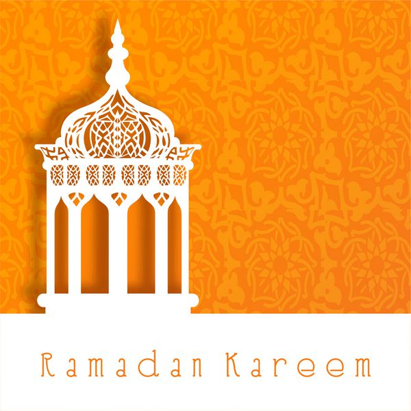 چراغ عربی پیچیده در زمینه نارنجی برای رمضان کریم