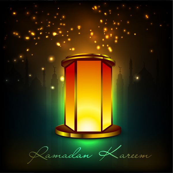 چراغ عربی منور در زمینه انتزاعی براق برای رمضان کریم