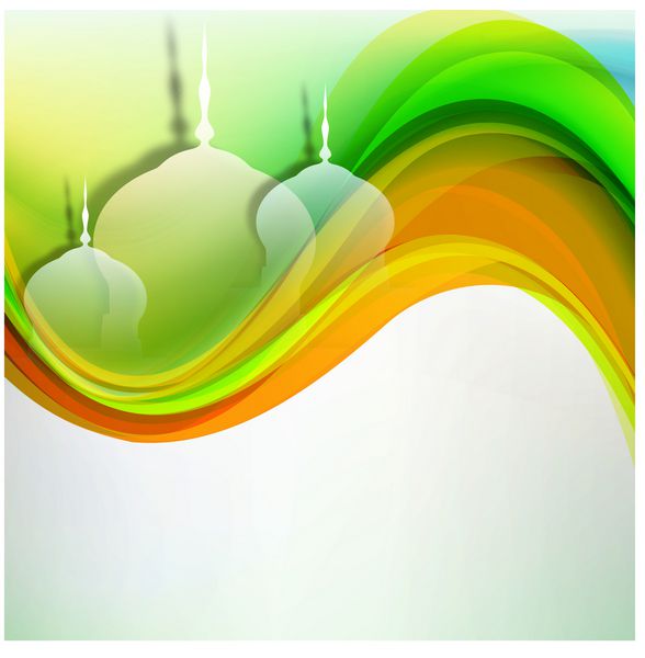 نمایی از مسجد در پس زمینه امواج رنگارنگ برای رمضان کریم