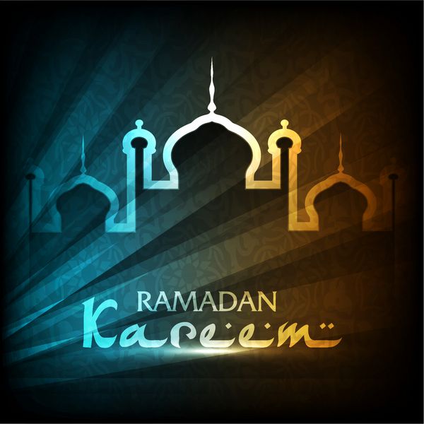 تصویر مسجد با متن شیک رمضان کریم که در نور می درخشد