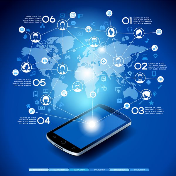 تلفن همراه با نمادهای ابری برنامه شبکه مفهومی اینفوگرافیک کسب و کار خلاق و مفهوم فناوری اطلاعات طراحی قالب مدرن وکتور