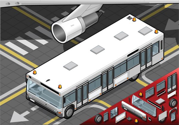 تصویر تفصیلی اتوبوس فرودگاه ایزومتریک در نمای عقب