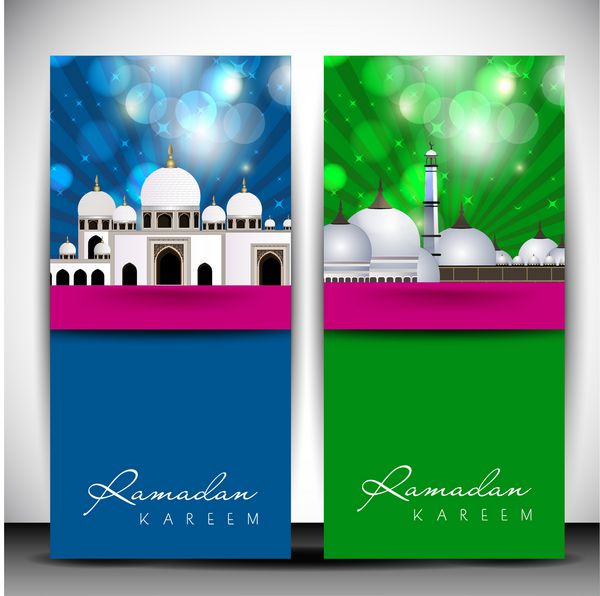 بنرها یا بروشورهای ماه مبارک رمضان کریم جامعه مسلمانان با تصویر مسجد یا مسجد