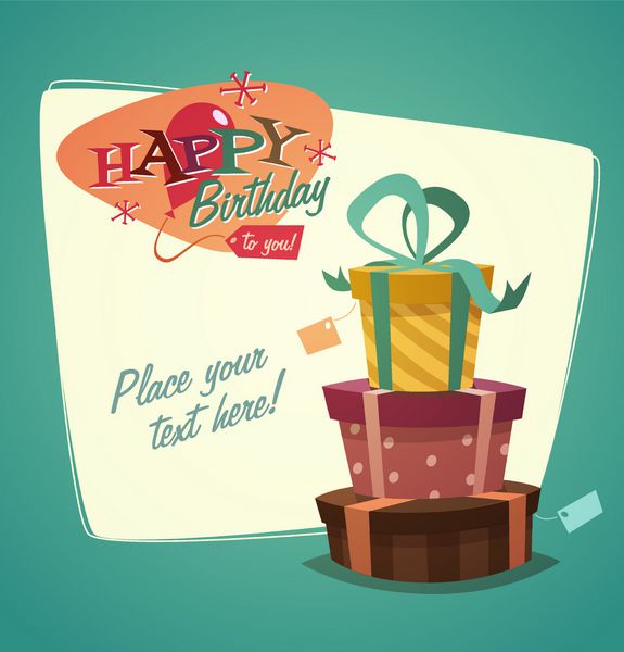 کارت تبریک تولد رترو قدیمی با هدایا