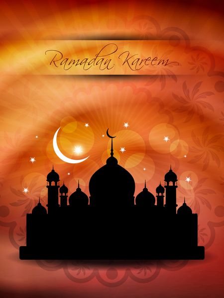 تصویر وکتور زیبا طرح زمینه رنگ قرمز مذهبی برای عید با متن رمضان کریم و مسجد