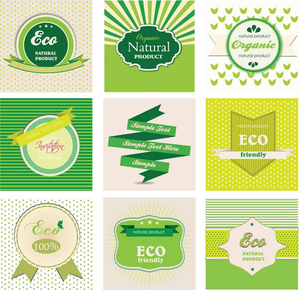 مجموعه ای از برچسب های محصولات ارگانیک و طبیعی