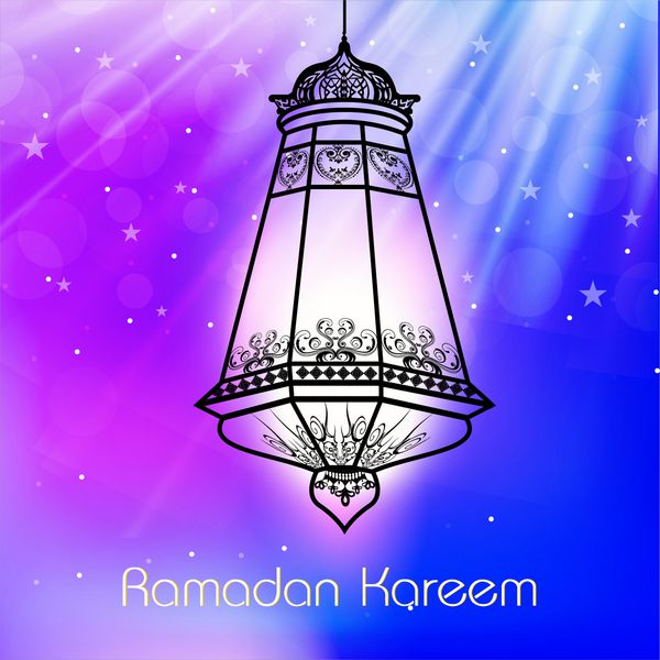 چراغ عربی نورانی در زمینه رنگارنگ براق برای ماه مبارک رمضان کریم