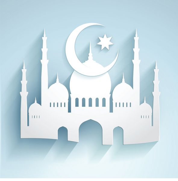 ماه و ستاره سه بعدی مسجد به سبک کاغذی - وکتور - عالی برای طراحی پس زمینه ماه مبارک رمضان