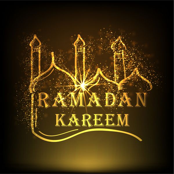 ماه مبارک جامعه مسلمانان رمضان کریم با تصویر مسجد در زمینه انتزاعی قهوه ای