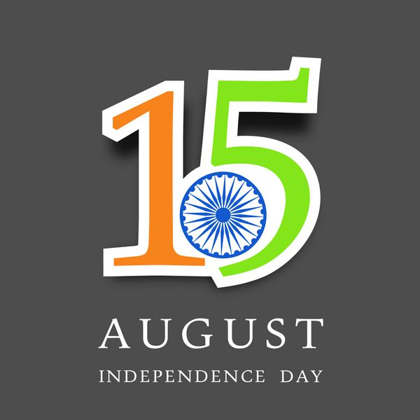 پس زمینه روز استقلال هند با متن 15 اوت به رنگ پرچم ملی در پس زمینه خاکستری