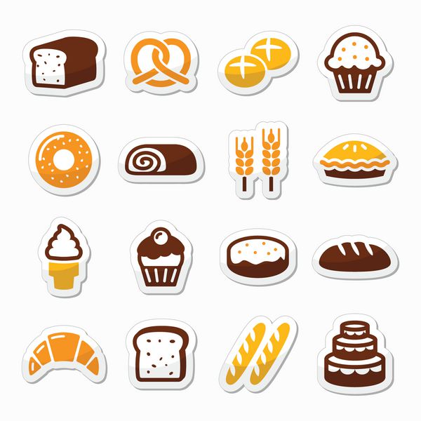مجموعه آیکون های نانوایی شیرینی - نان دونات کیک کیک کوچک