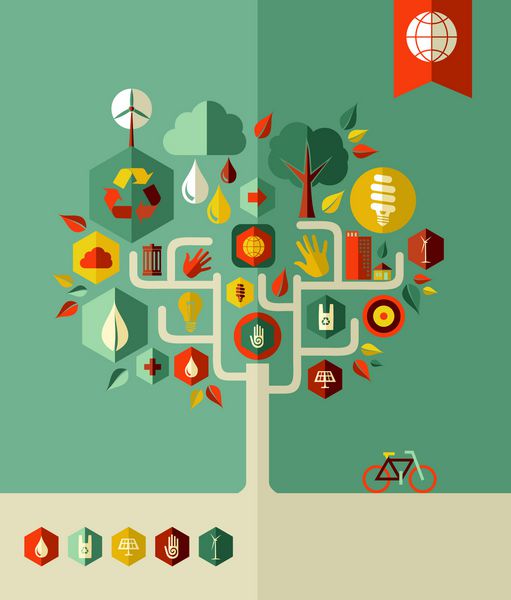 درخت مفهومی شهر حفاظت از محیط زیست فایل لایه لایه برای دستکاری آسان و رنگ آمیزی سفارشی