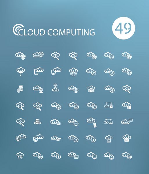 نمادهای رایانش ابری در نسخه پس زمینه آبی وکتور