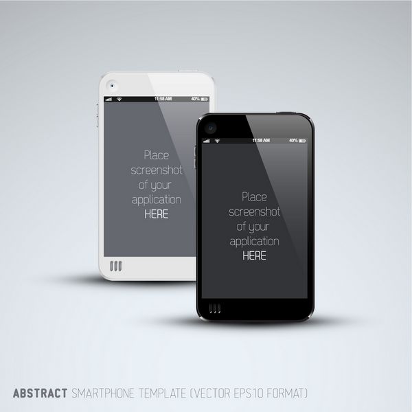 قالب انتزاعی سفید و مشکی گوشی های هوشمند با محل برای اسکرین شات برنامه شما