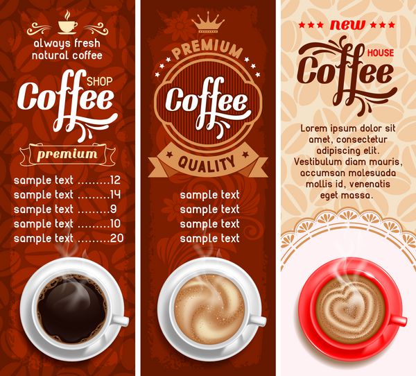 مجموعه سه قالب طراحی قهوه بردار