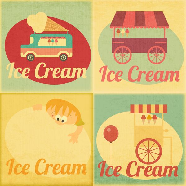 مجموعه ای از برچسب های رترو بستنی به سبک وینتیج - مجموعه عناصر طراحی بستنی وکتور