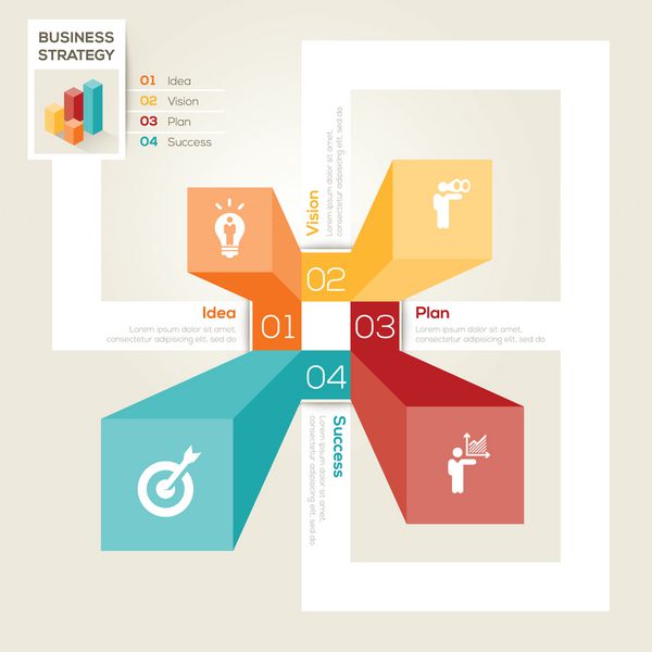 طرح نموداری به سبک مدرن 4 مرحله ای با مفهوم استراتژی کسب و کار