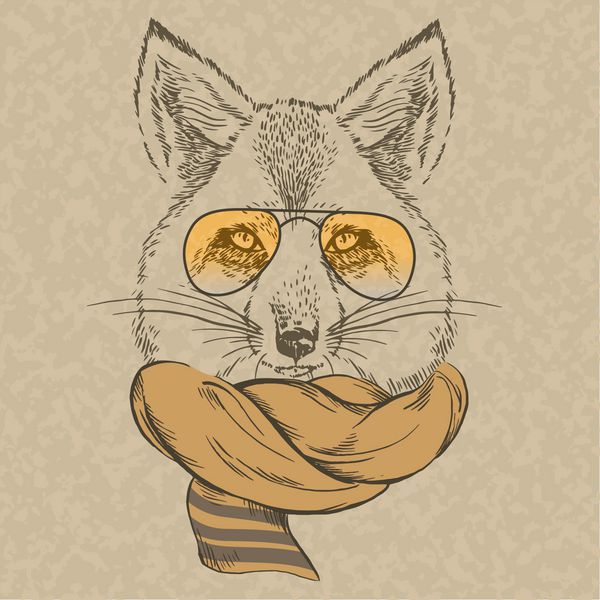 پرتره روباه دستی با عینک و روسری نگاه پاییزی