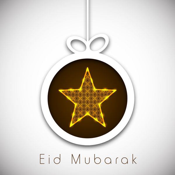 طراحی برچسب برچسب یا برچسب با ستاره براق در زمینه خاکستری انتزاعی برای جشنواره جامعه مسلمانان عید مبارک