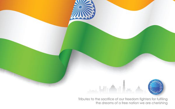 تصویر پرچم سه رنگ هند به بالا در اهتزاز است