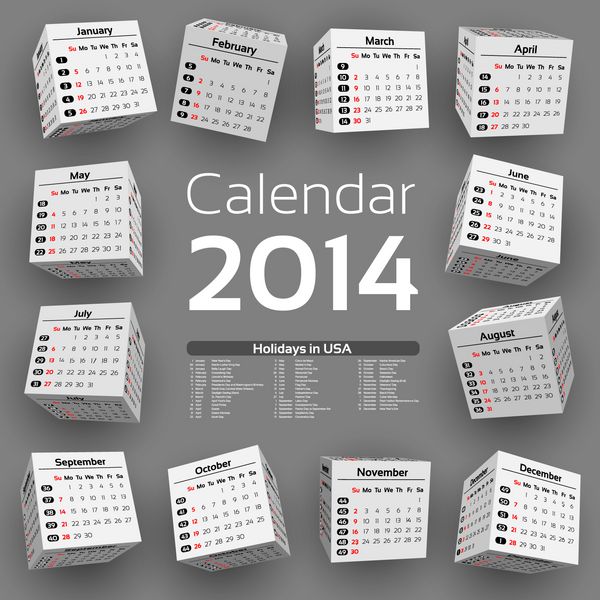 تقویم مکعبی سه بعدی 2014