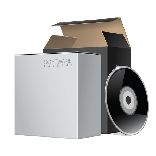 جعبه دو بسته که با دیسک DVD یا CD باز می شود برای نرم افزار دستگاه الکترونیکی و سایر محصولات وکتور