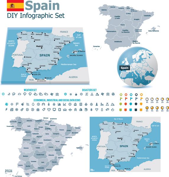 نقشه های پادشاهی اسپانیا با نشانگر