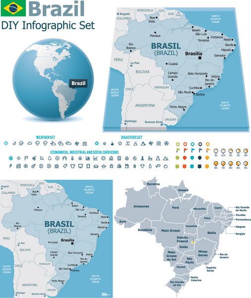 نقشه جمهوری فدرال برزیل با نشانگر