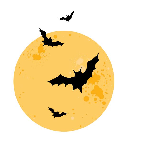خفاش ماه زرد وکتور هالووین جدا شده روی سفید