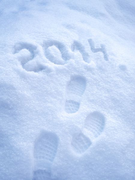چاپ قدم در برف مفهوم سال نو 2014