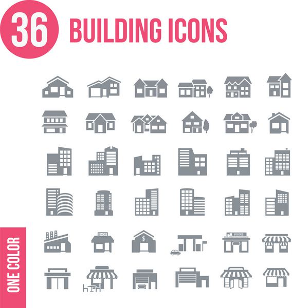 مجموعه 36 آیکون ساختمان - یک رنگ