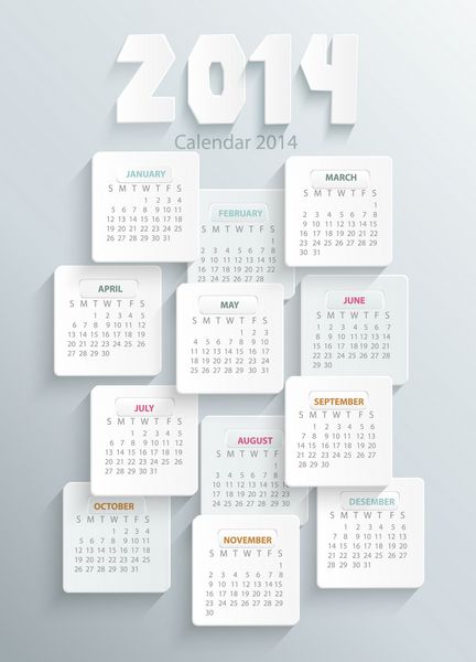 تقویم مدرن 2014 به سبک رسمی کاغذی