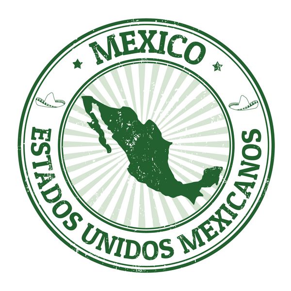 تمبر لاستیکی گرانج با نام و نقشه مکزیک وکتور