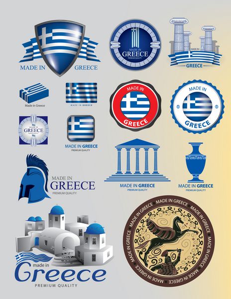 ساخت یونان پرچم یونان مهر نمادها عناصر همه وکتور