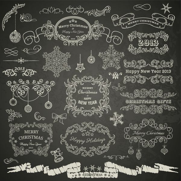عناصر طراحی کریسمس روی تخته سیاه