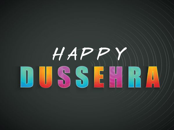 کارت پستال جشنواره هندی Happy Dussehra با متن رنگارنگ در زمینه خاکستری