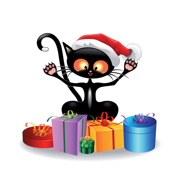 کارتون گربه شاد با هدایای کریسمس