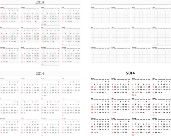 مجموعه قالب تقویم 2014 با فرم خالی برای هر سال