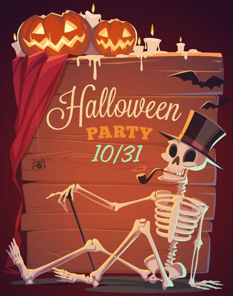 اسکلت ترسناک پوستر کارت هالووین وکتور