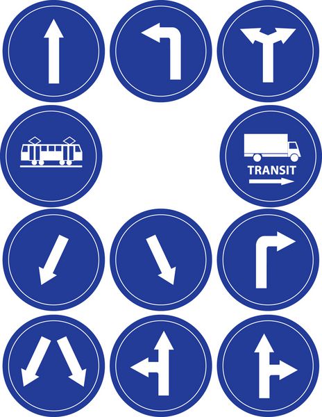 وکتور تابلوهای جهت ترافیک تراموا و علامت حمل و نقل