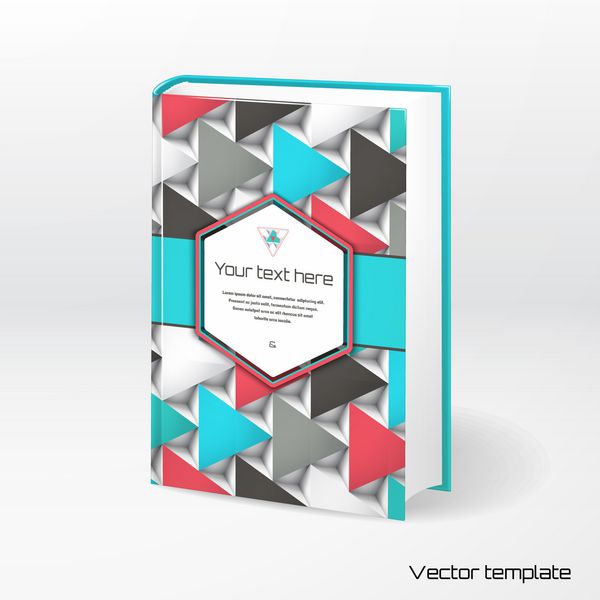 جلد کتاب قالب وکتور الگوی حجمی رنگی مثلث ها قاب برای متن شما