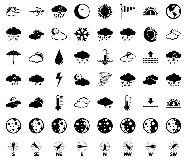نمادهای آب و هوا برای پیش بینی روز و شب برای برنامه های کاربردی وب و چاپ وکتور