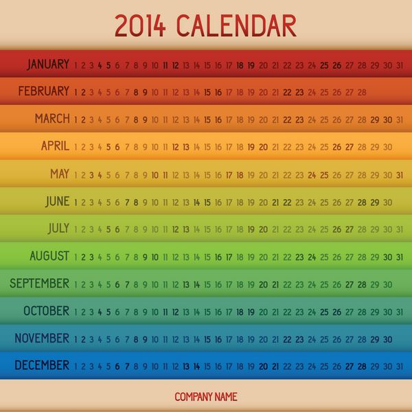 تقویم وکتور تمام رنگی 2014