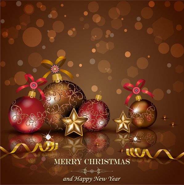 گلدسته‌های کریسمس و تزئینات روی پس‌زمینه شکلاتی-چراغ‌های شفاف و ترکیبی از مش گرادیان
